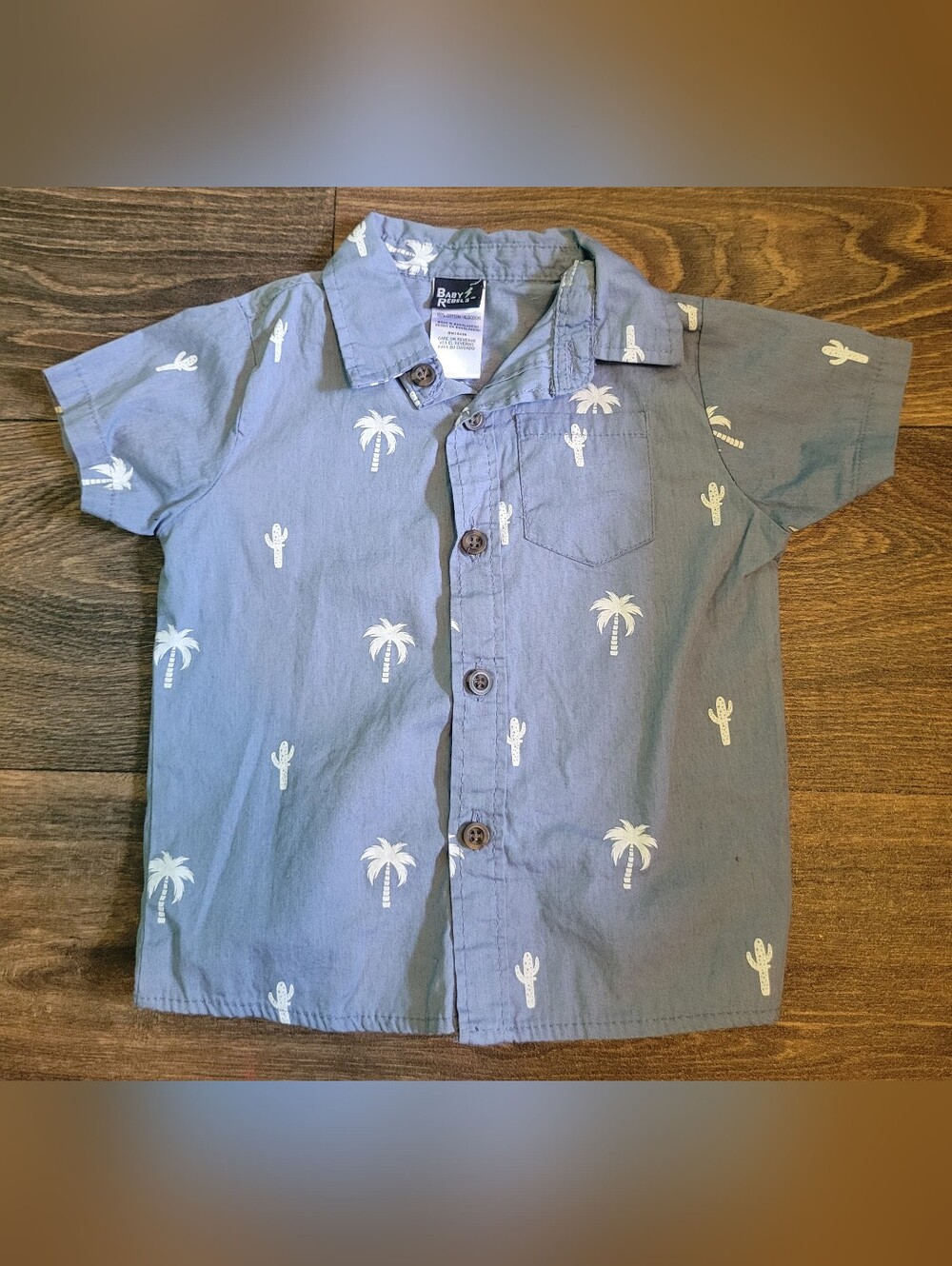 Baby rebels Blue Chambray Button-Up Palm Tree Cactus Motif Dress Shirt Top 18mth